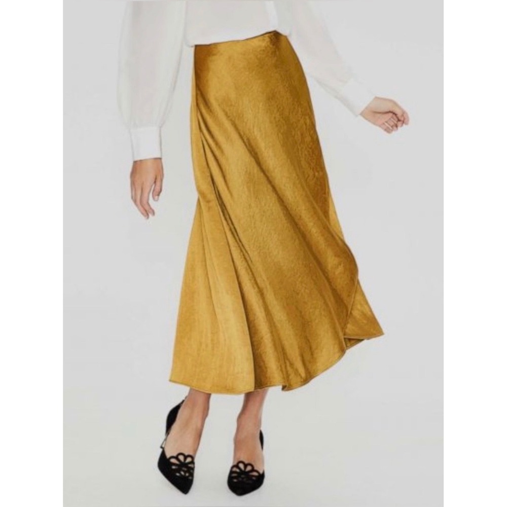 Boden Epsom Midi Tulip Skirt Gold Metallic Satin Size 10 NWT